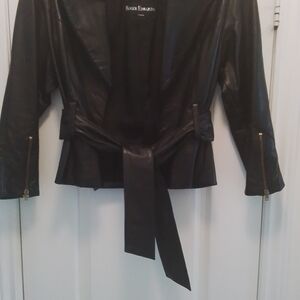 Black Leather Belted Jacket